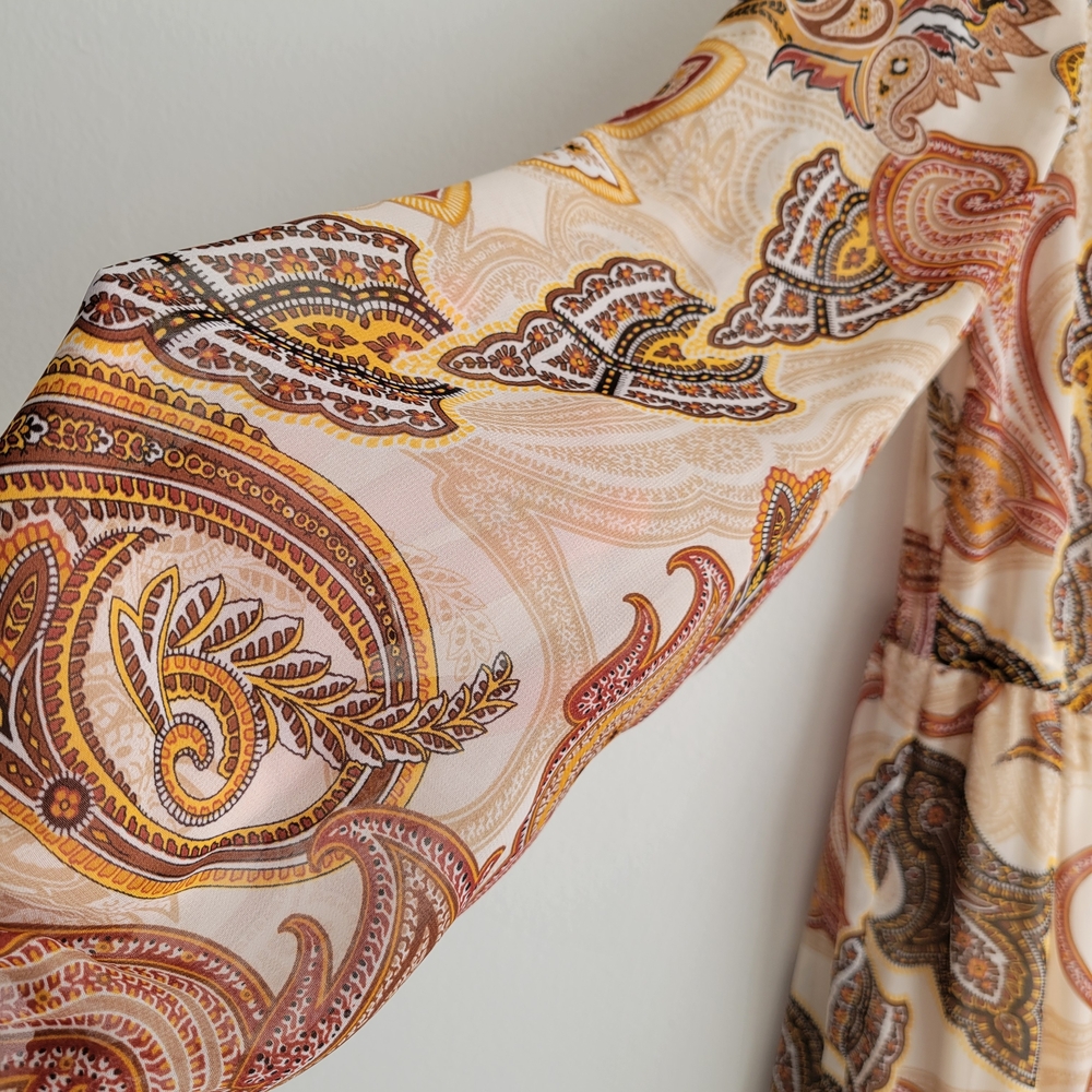 JUILA JORDAN Tiered Brown Chiffon Paisley Jacquard Midi Dress - Picture 5 of 7